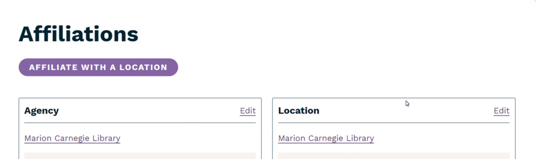Screenshot showing the hyperlinked instance of the library's name under "agency."