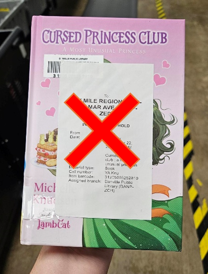 A book with a transit slip covering the outside barcode.