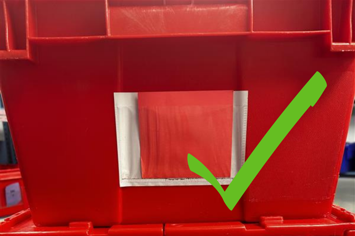 A red tub with the label turned. Image is marked with a green check, indicating that libraries should do this.