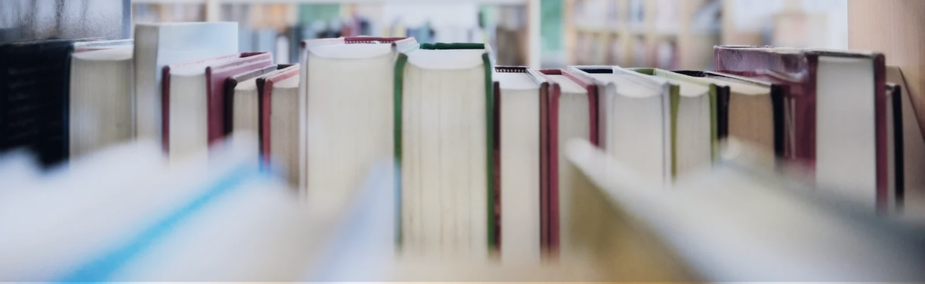 an out-of-focus photograph, peering through library shelves