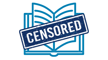 "Censored" stamp over a book (blue line-art drawing)