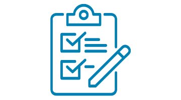  a clipboard with checkmarks (blue line-art drawing)
