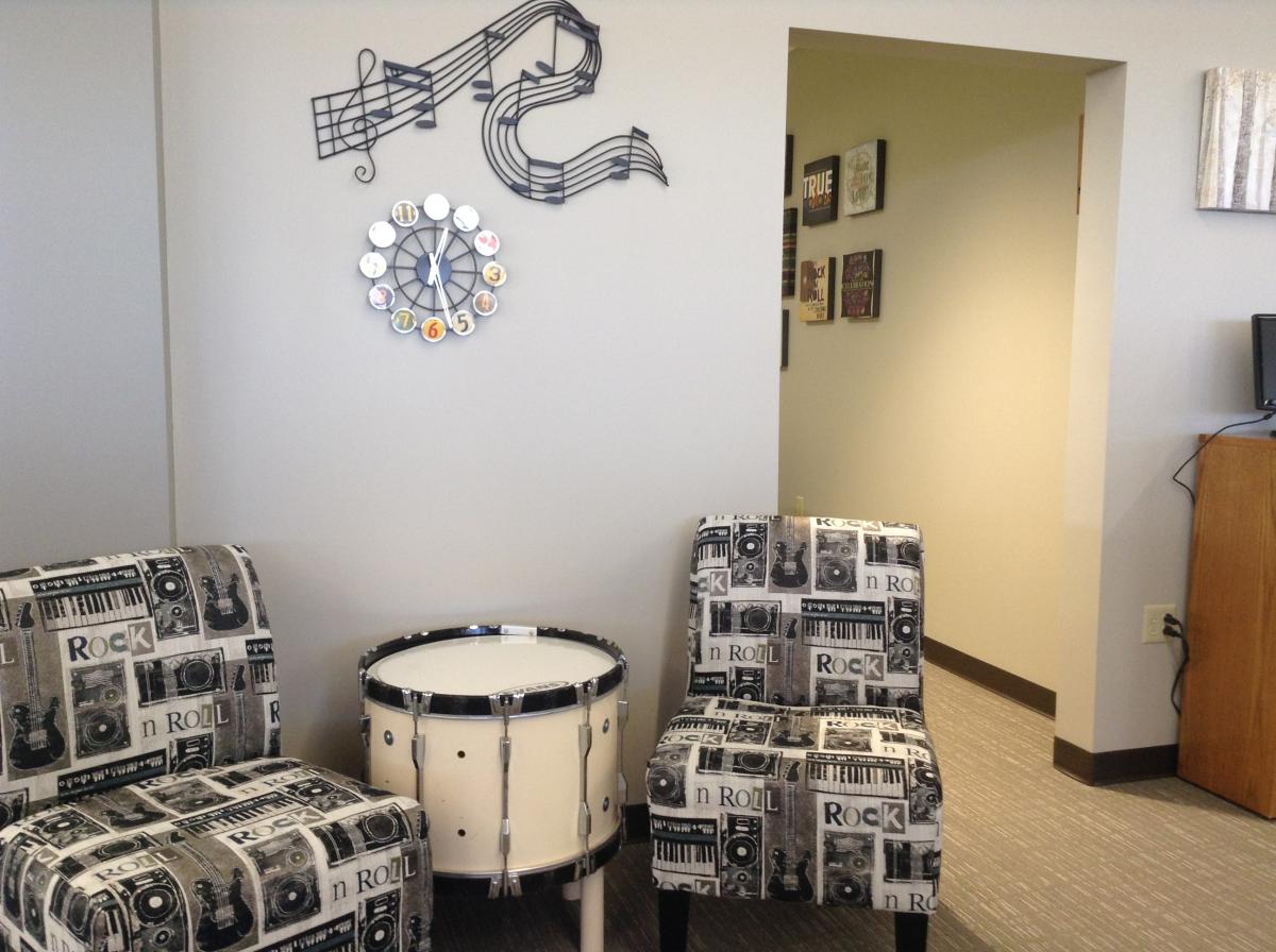 music-themed sitting area