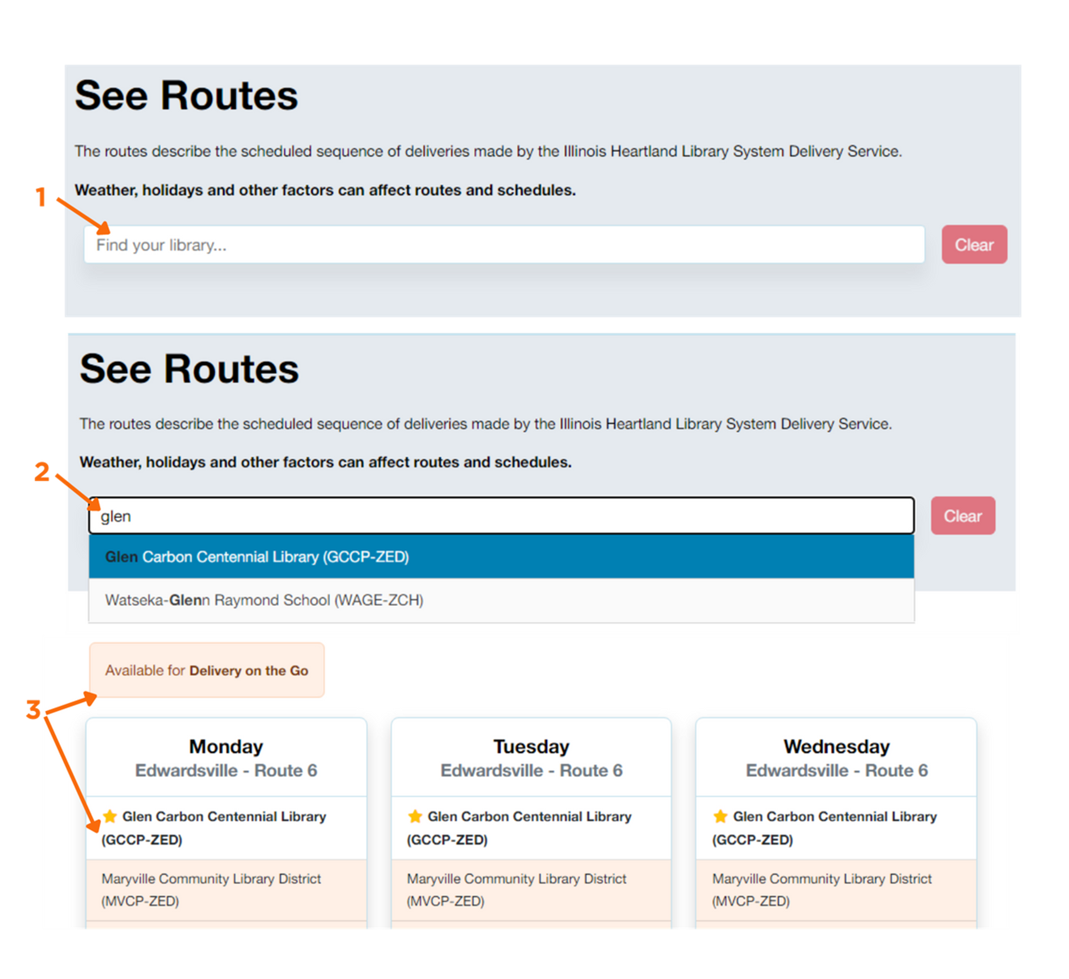 Screenshots showing the text box and results mentioned in steps 1-3.