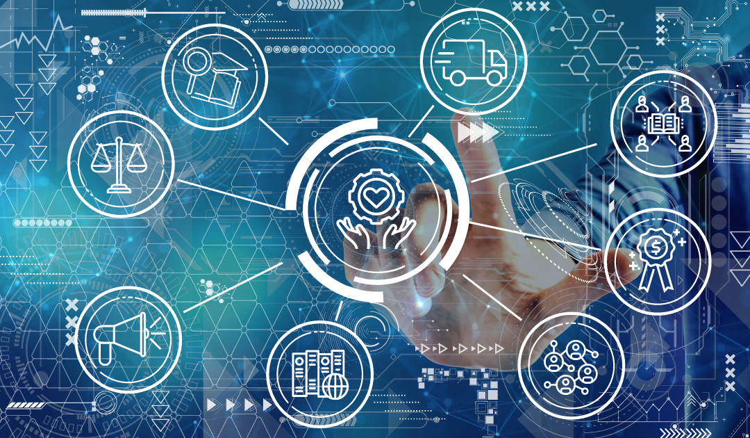 Futuristic image with icons representing our services