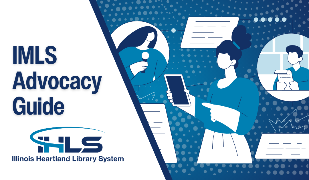 IMLS Advocacy Guide graphic featuring an illustration of people advocating for something.
