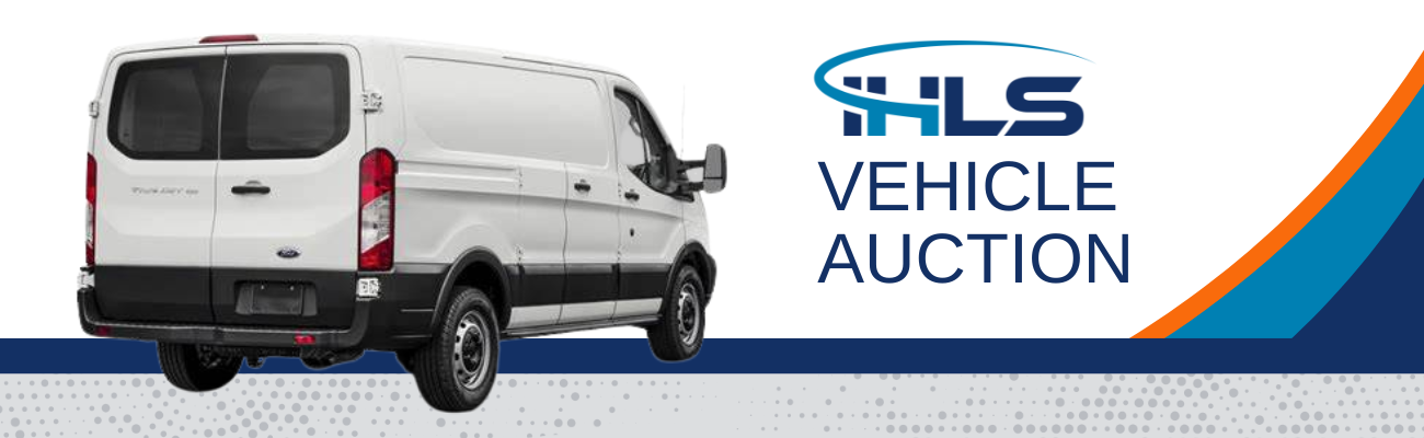 Photo of a white cargo van next to the words "IHLS Vehicle Auction"
