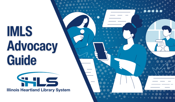 IMLS Advocacy Guide graphic featuring an illustration of people advocating for something.
